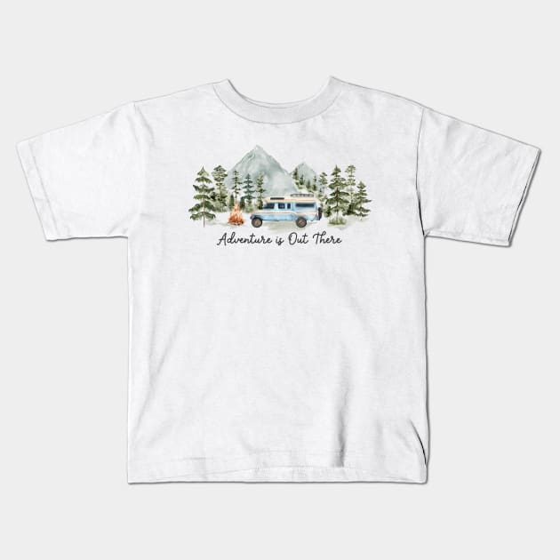 Adventure is Out There Mountains and Forest Watercolor Kids T-Shirt by the nature buff